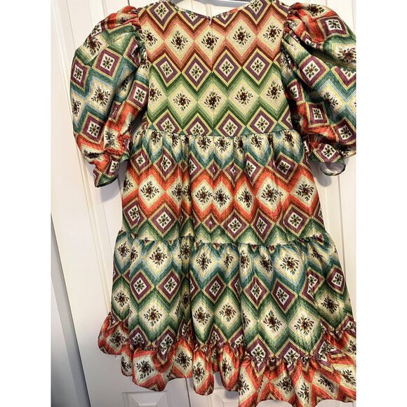 Autumn Adeigbo‎ Oona Abstract Printed Puffed-Sleeve Tiered Mini Dress 2 - Picture 6 of 8